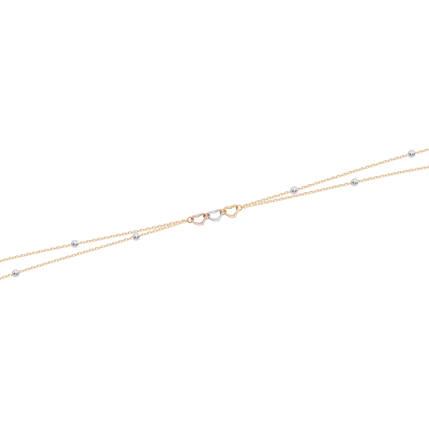 Pulsera de Oro 18kt Corazones Tricolores y Bolitas 2