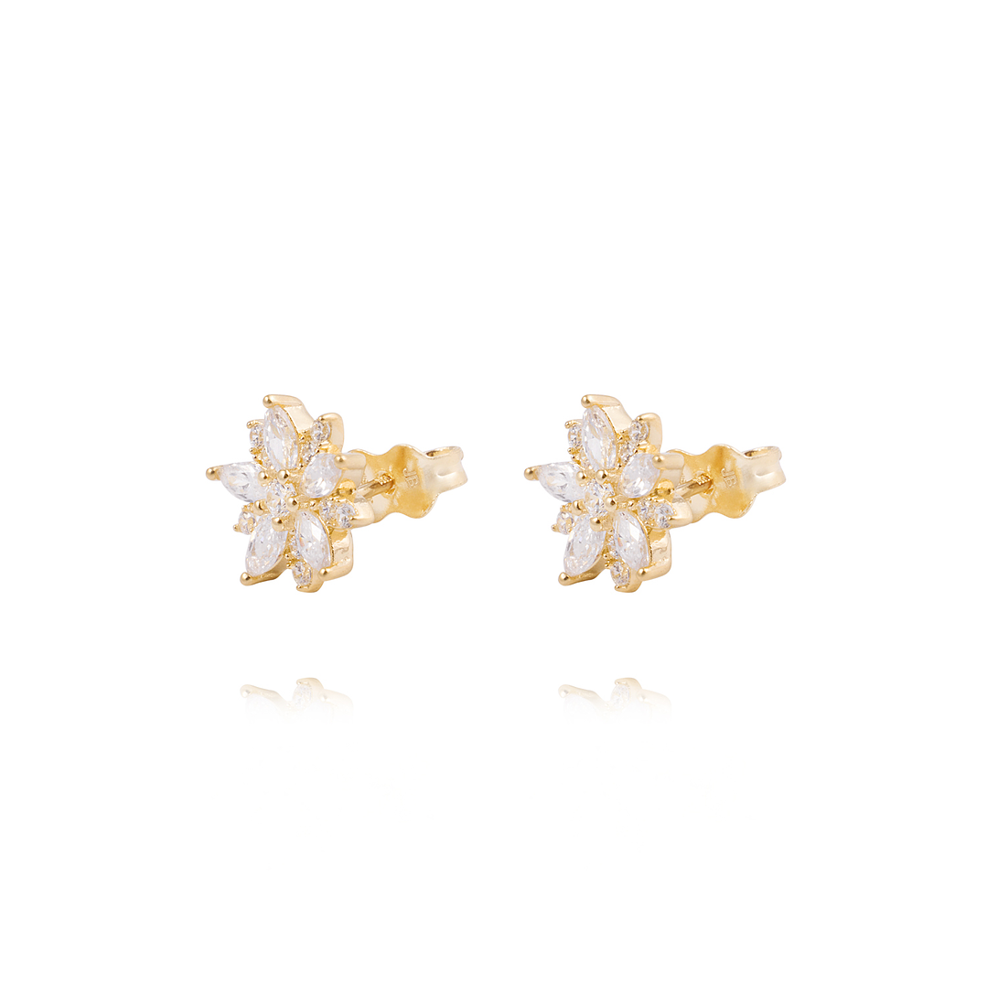 Aros de Oro 18kt Flor Radiante Circón 1