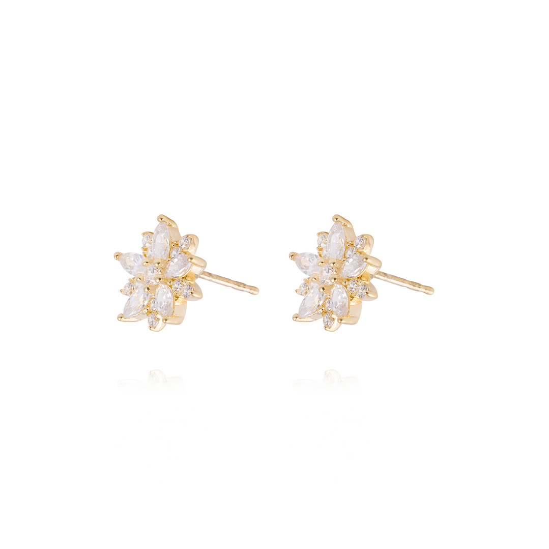 Aros de Oro 18kt Flor Radiante Circón 2