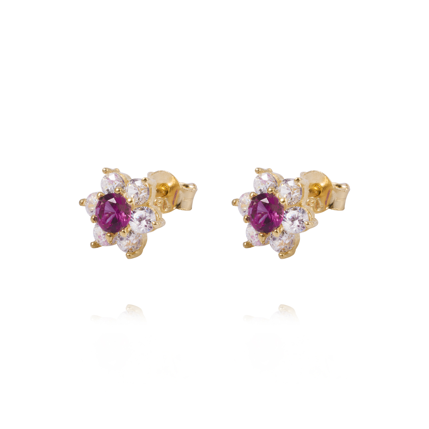 Aros de Oro 18kt Roseta Circonita-Rubí 1