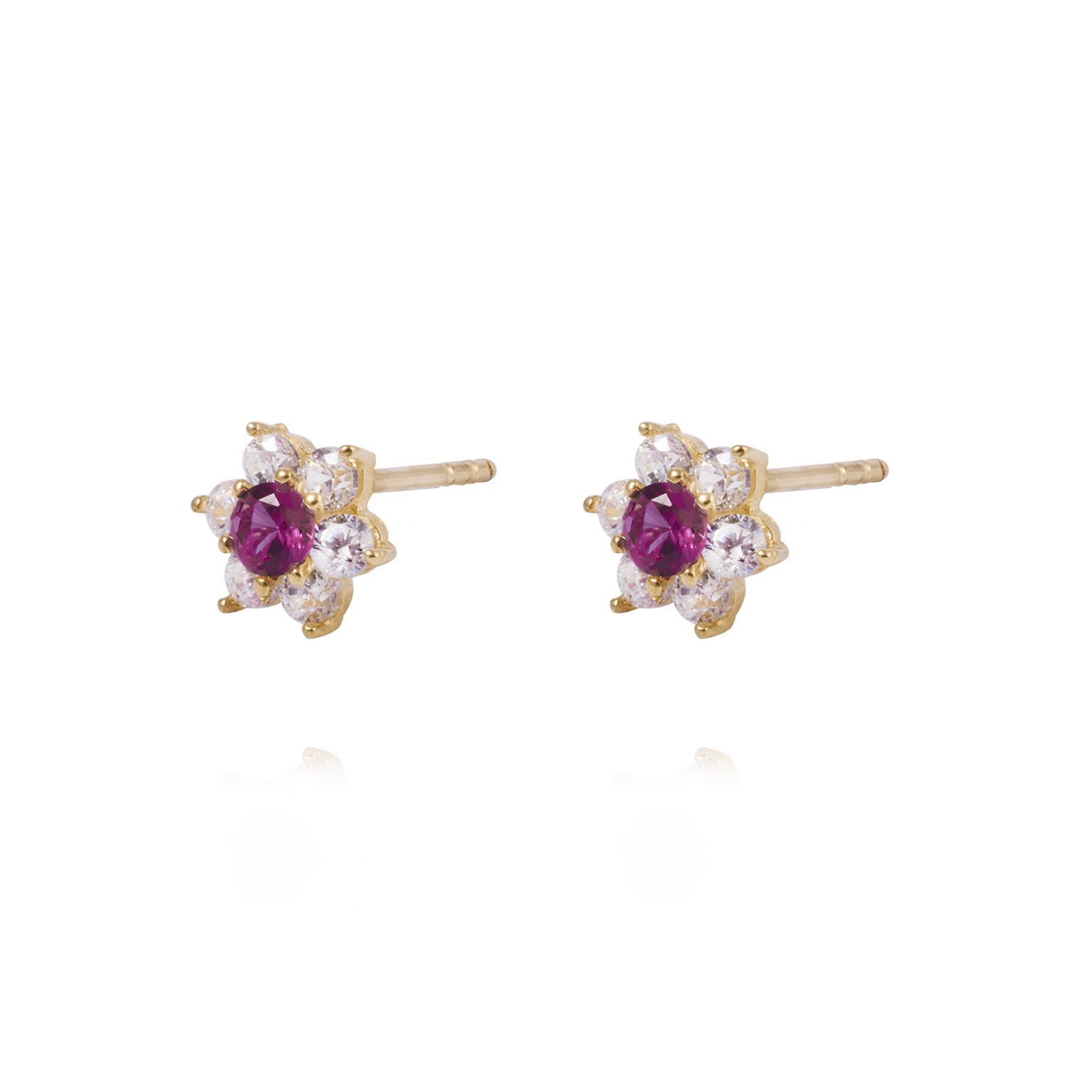 Aros de Oro 18kt Roseta Circonita-Rubí 2