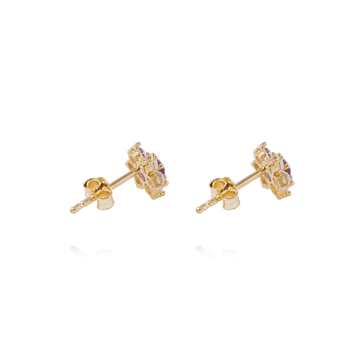 Aros de Oro 18kt Roseta Circonita-Rubí 3