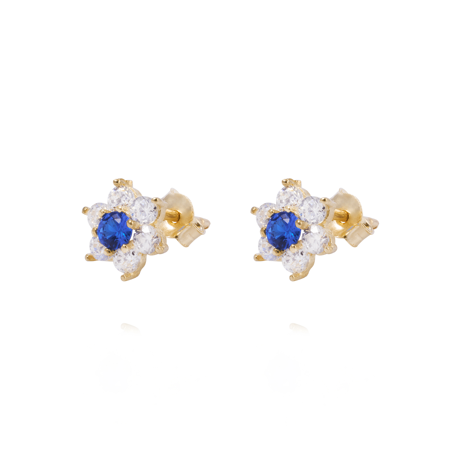 Aros de Oro 18kt Roseta Circonita-Zafiro 1