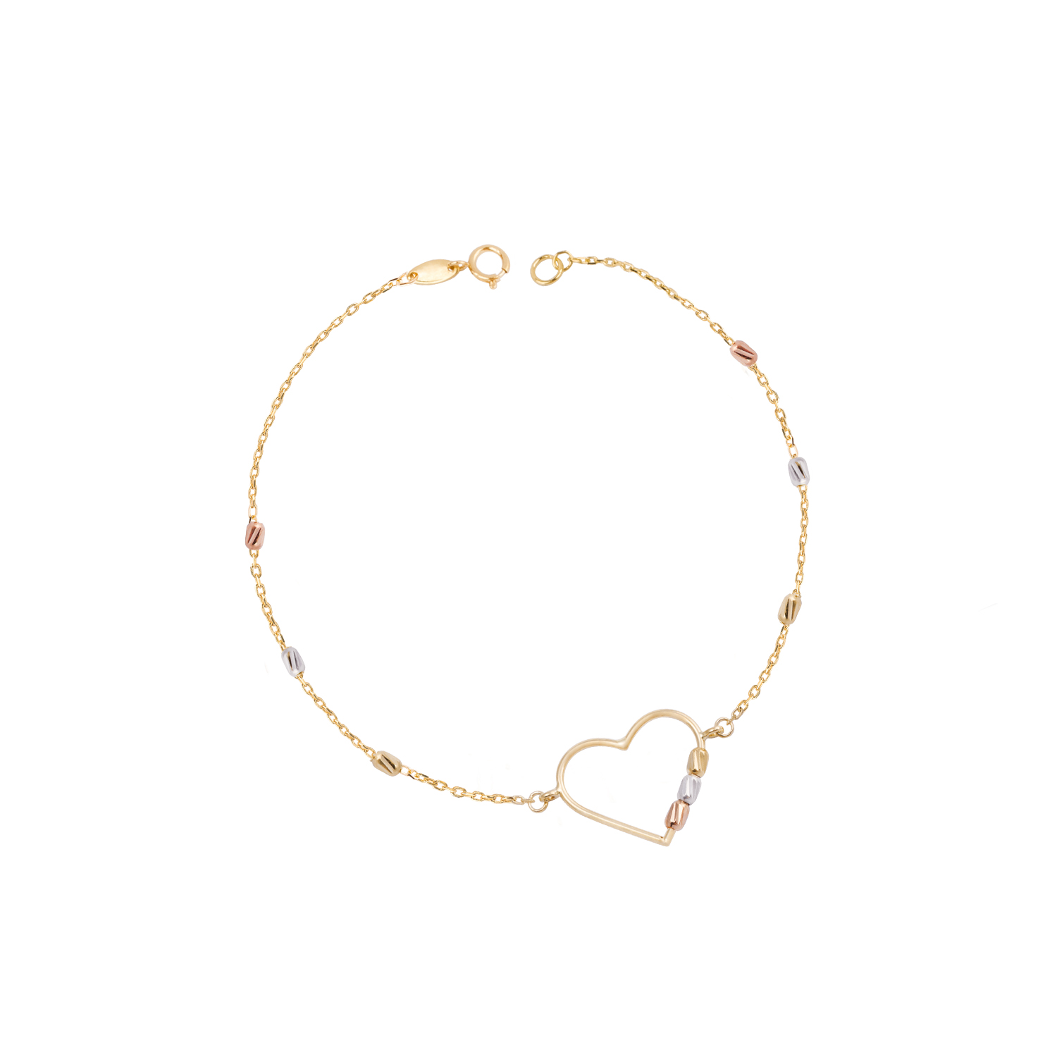Pulsera Oro Tricolor 18kt Corazón y Barras 1
