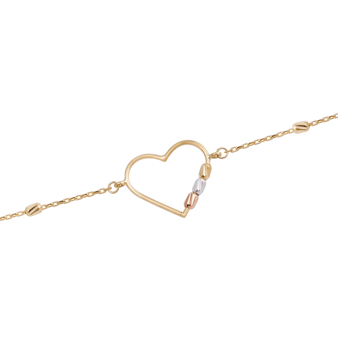 Pulsera Oro Tricolor 18kt Corazón y Barras 3