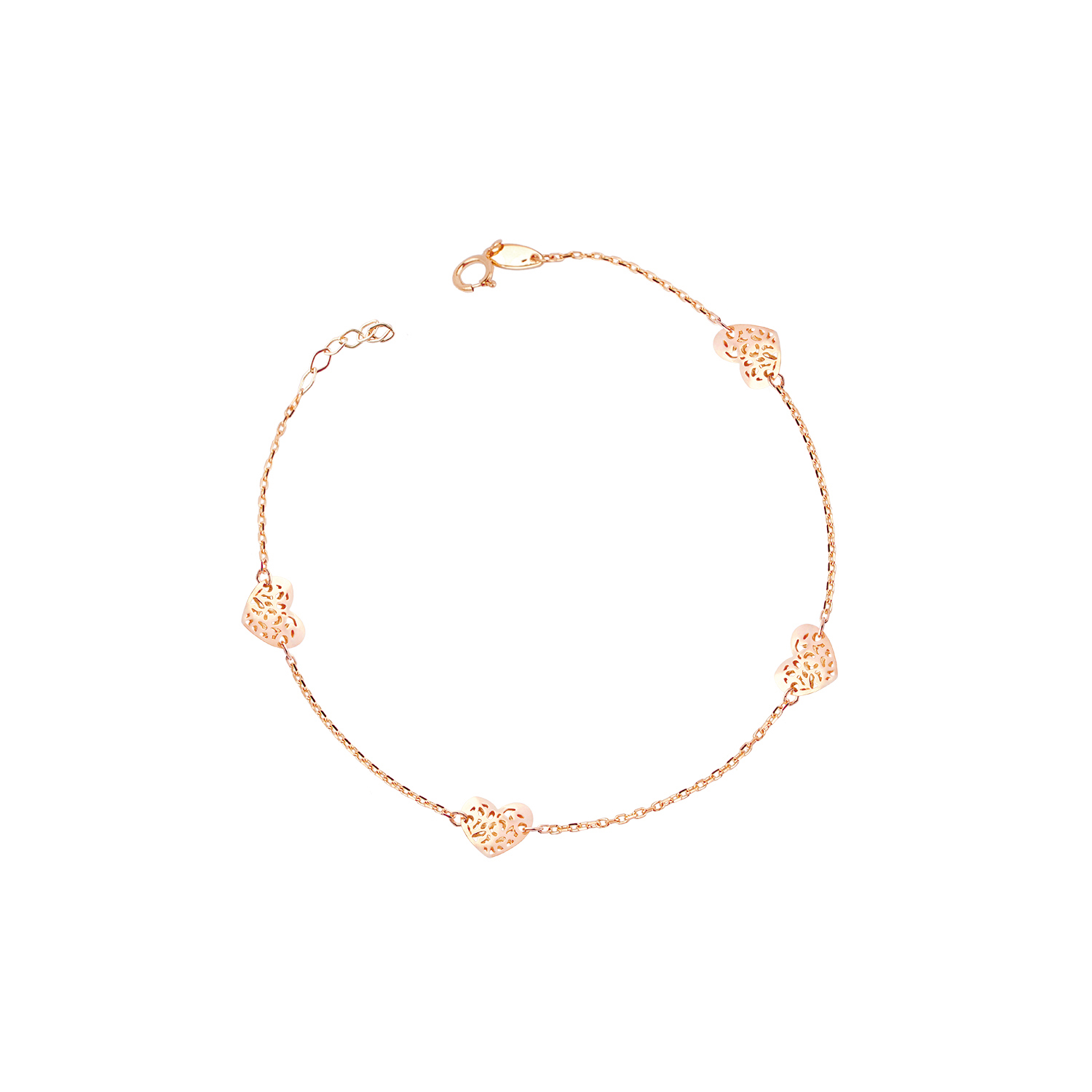 Pulsera Oro Rosa 18kt Corazones Calados 1