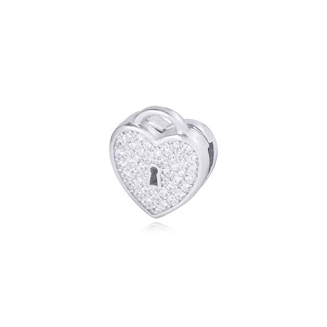 Dije de Plata broche Corazón Candado con circón