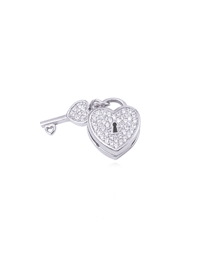 Dije de Plata broche Corazón Candado y Llave con circón