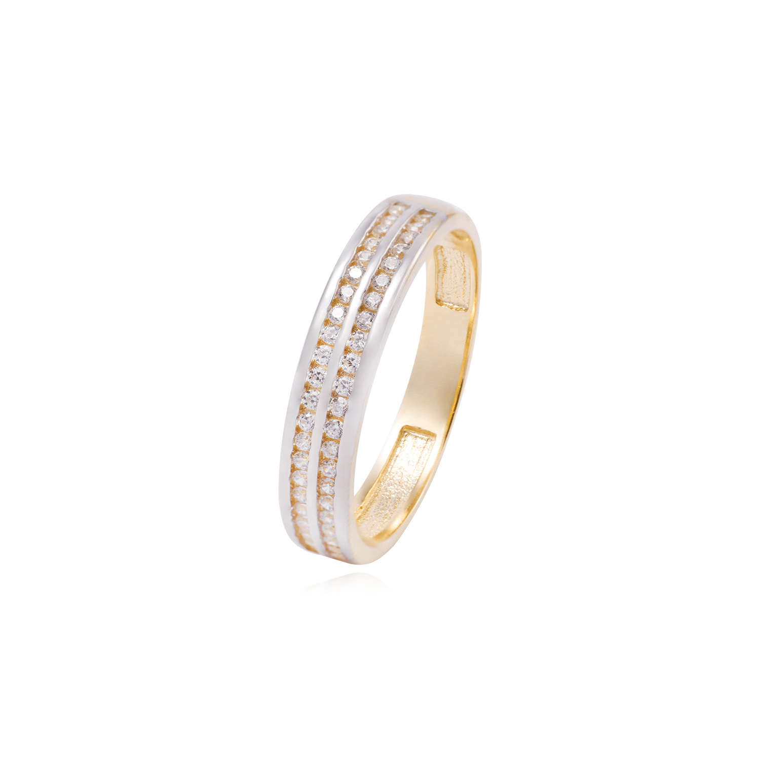 Anillo Compromiso de Oro 18Kt Medio Cintillo Riel Bicolor Circonita 1