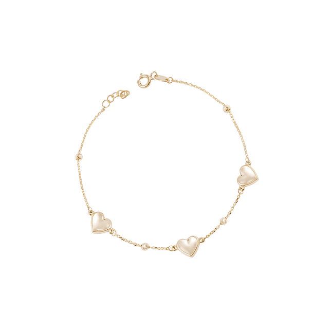 Pulsera de Oro 18kt Trío Corazones