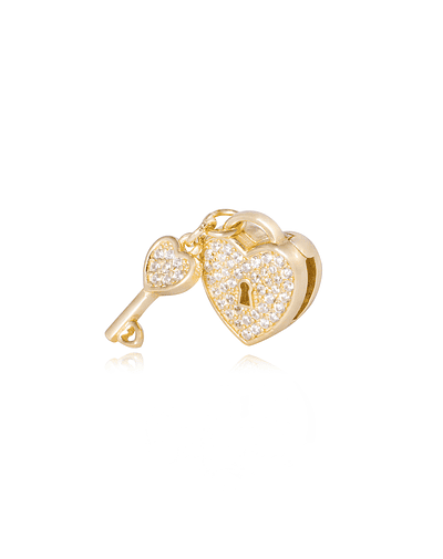 Dije de Plata broche Corazón Candado y Llave con circón Bañado en Oro 18kt