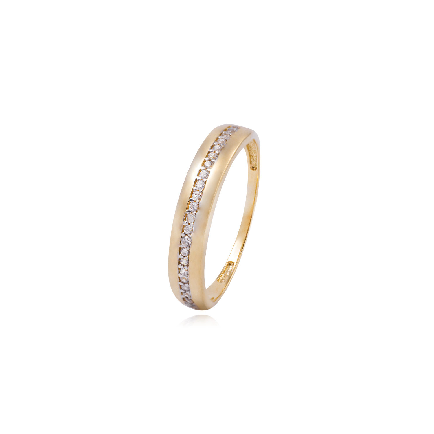 Anillo Compromiso de Oro 18Kt Medio Cintillo Riel Central Circonita 1