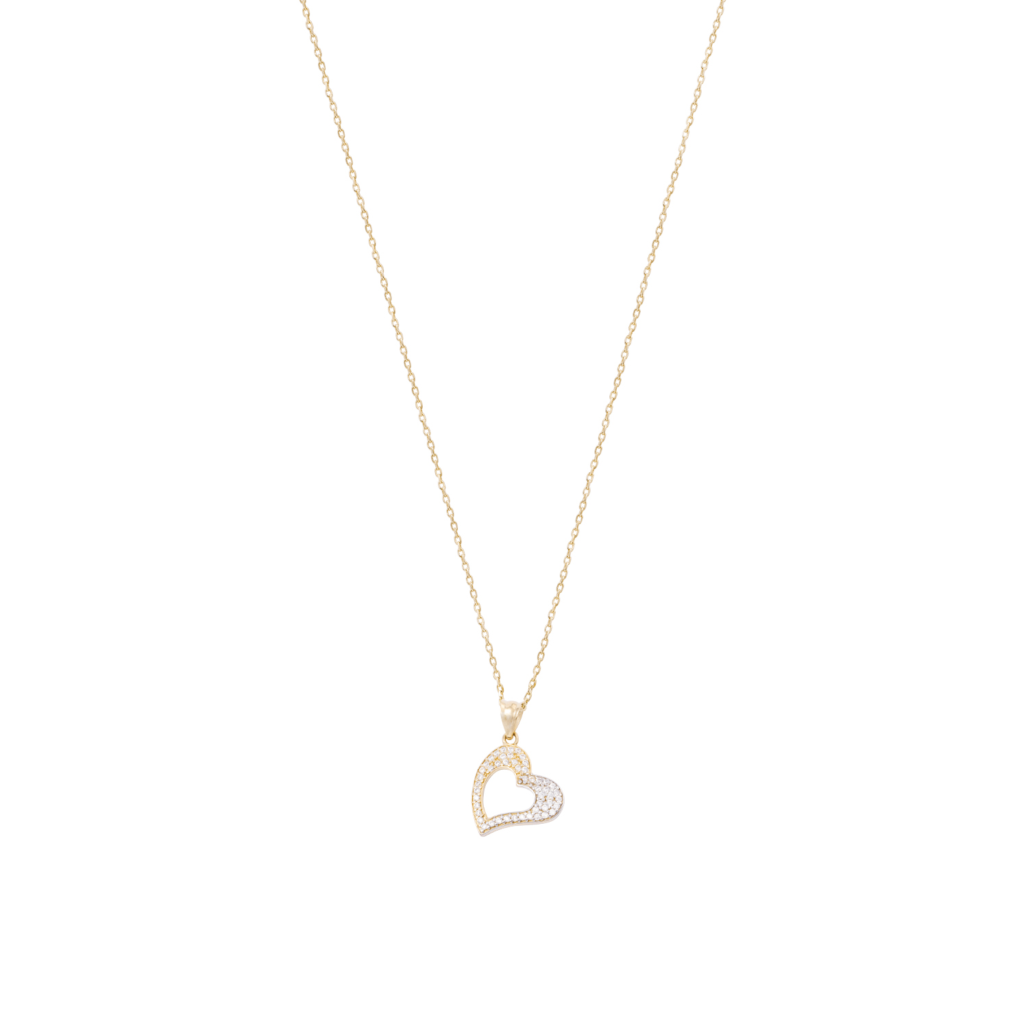 Colgante de Oro 18kt Corazón Bicolor Circonita 3