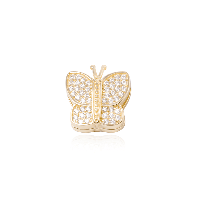 Dije de Plata broche Mariposa con circón Bañado en Oro 18kt