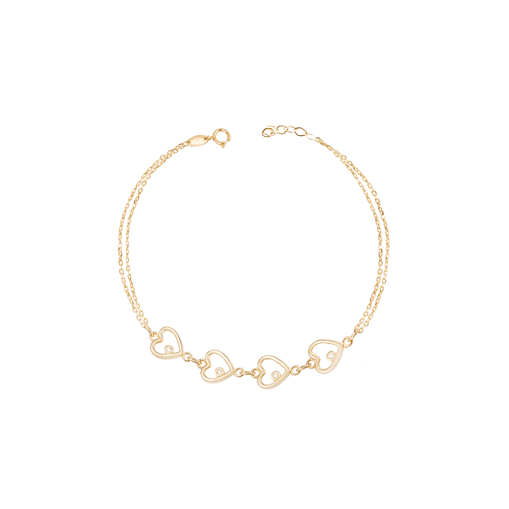 Pulsera de Oro 18kt Cuatro corazones con Circonita 1