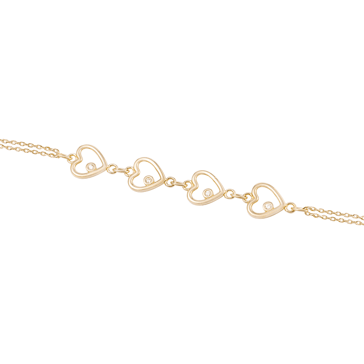 Pulsera de Oro 18kt Cuatro corazones con Circonita 3