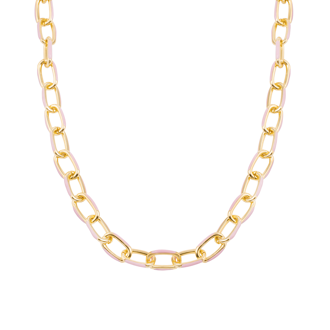 Collar de Plata Esterlina 925 Eslabones rosados Bañado en Oro 14kt 1