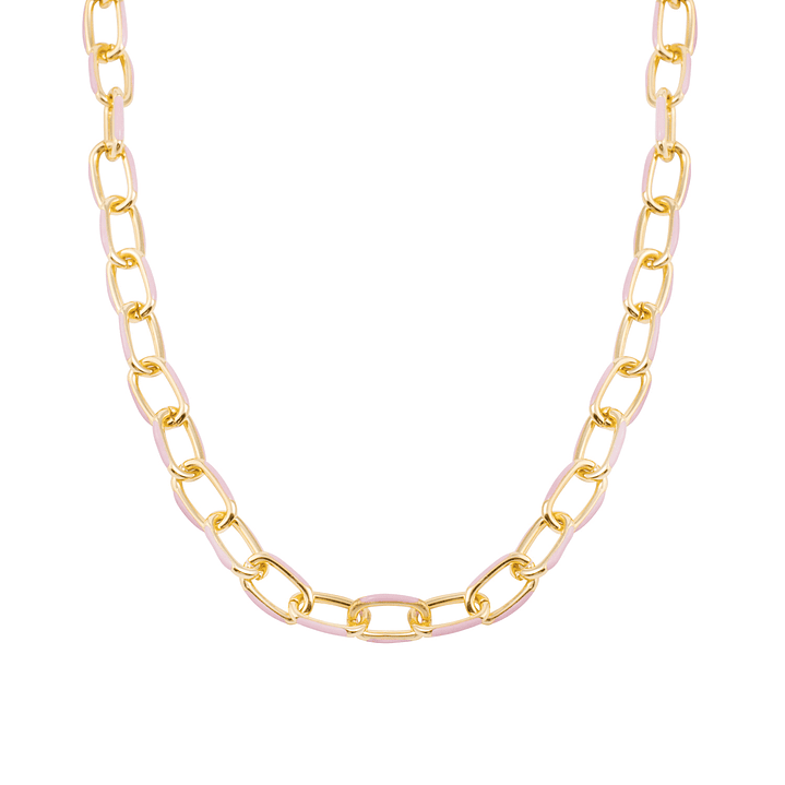 Collar de Plata Esterlina 925 Eslabones rosados Bañado en Oro 14kt 1