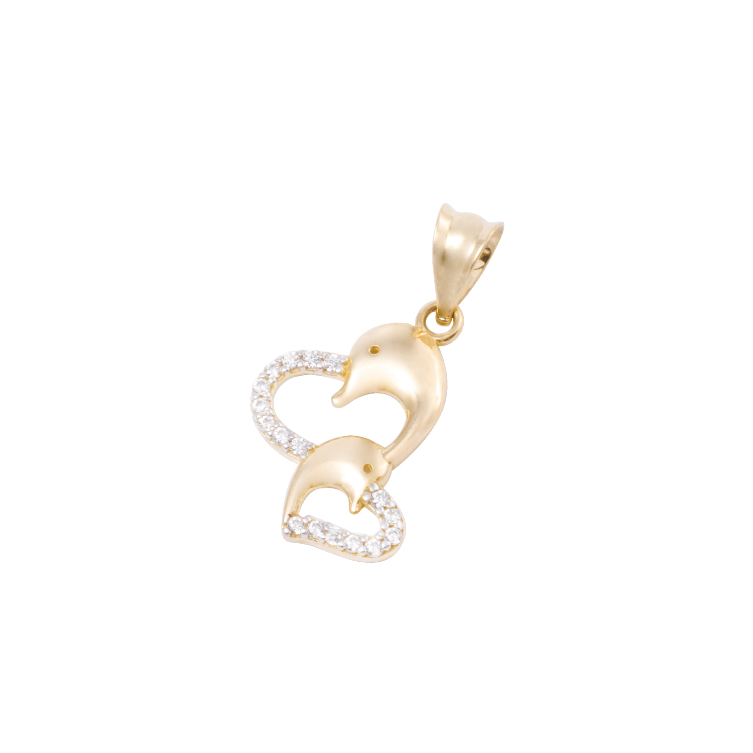 Colgante de Oro 18kt Delfín Corazón Circonita 1