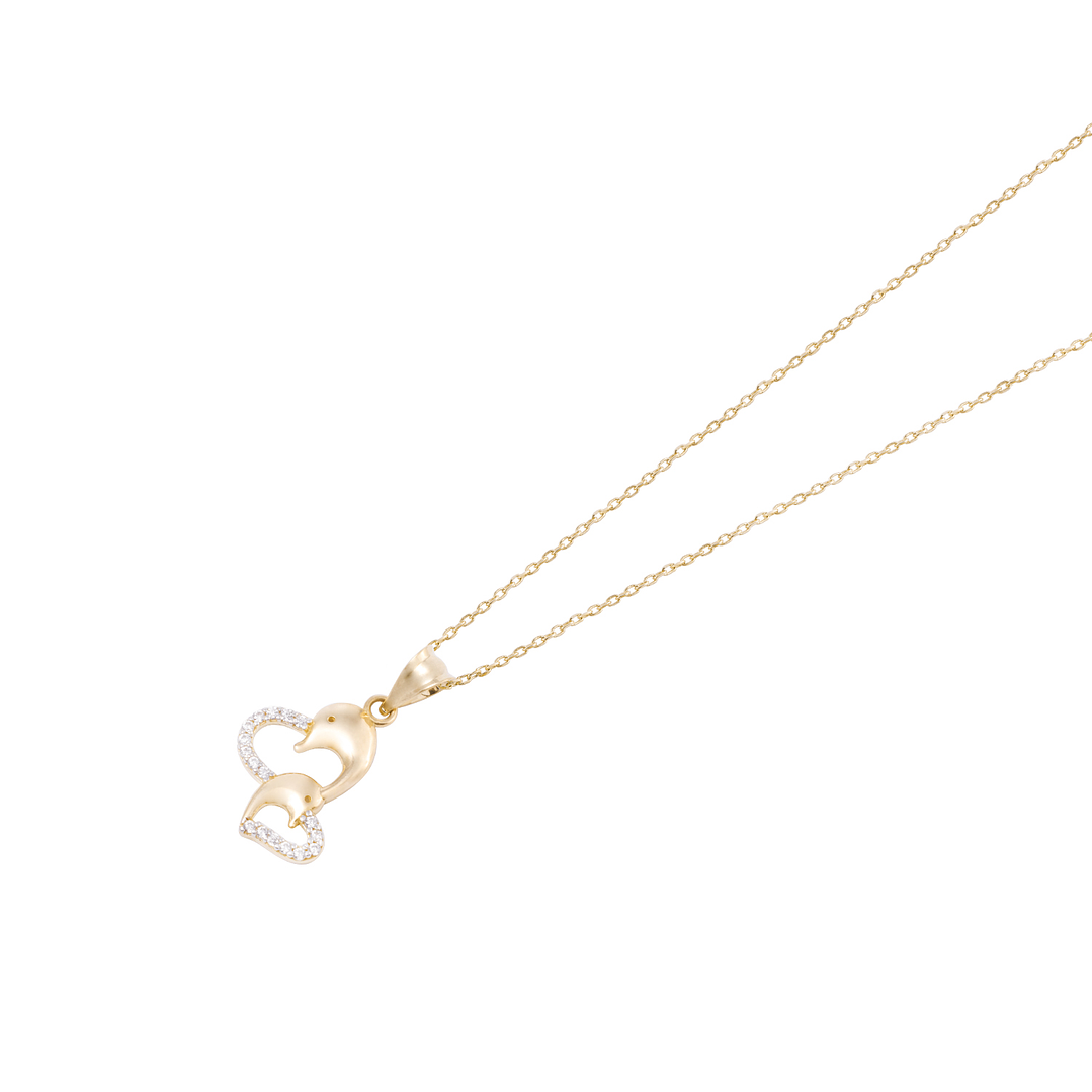 Colgante de Oro 18kt Delfín Corazón Circonita 2