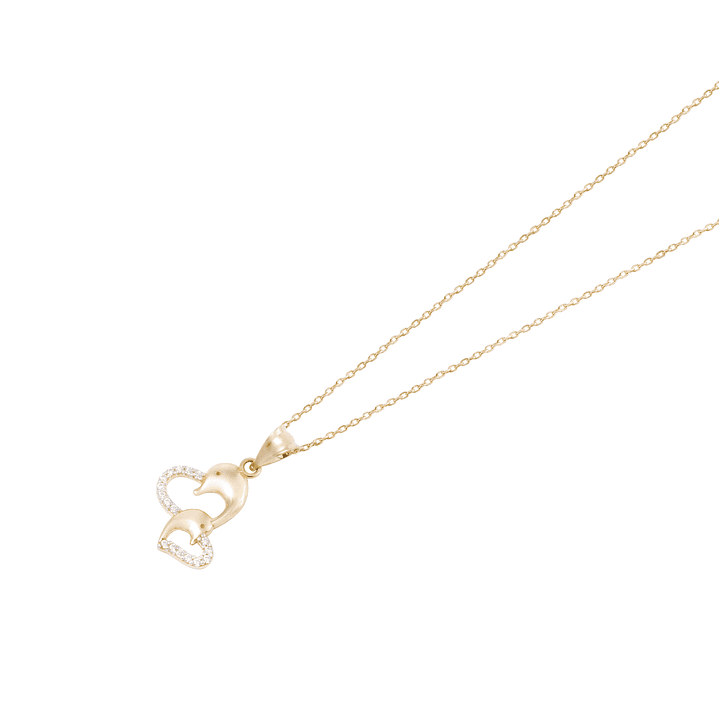 Colgante de Oro 18kt Delfín Corazón Circonita 2