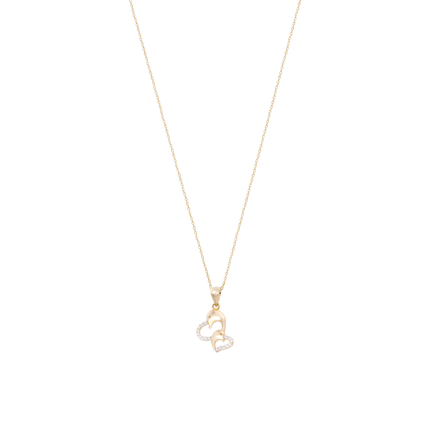 Colgante de Oro 18kt Delfín Corazón Circonita 3