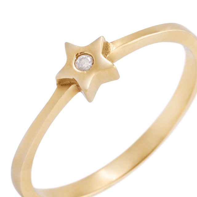 Anillo de Oro Amarillo 18kt con Diamantes de 2Pts Estrella Luminosa