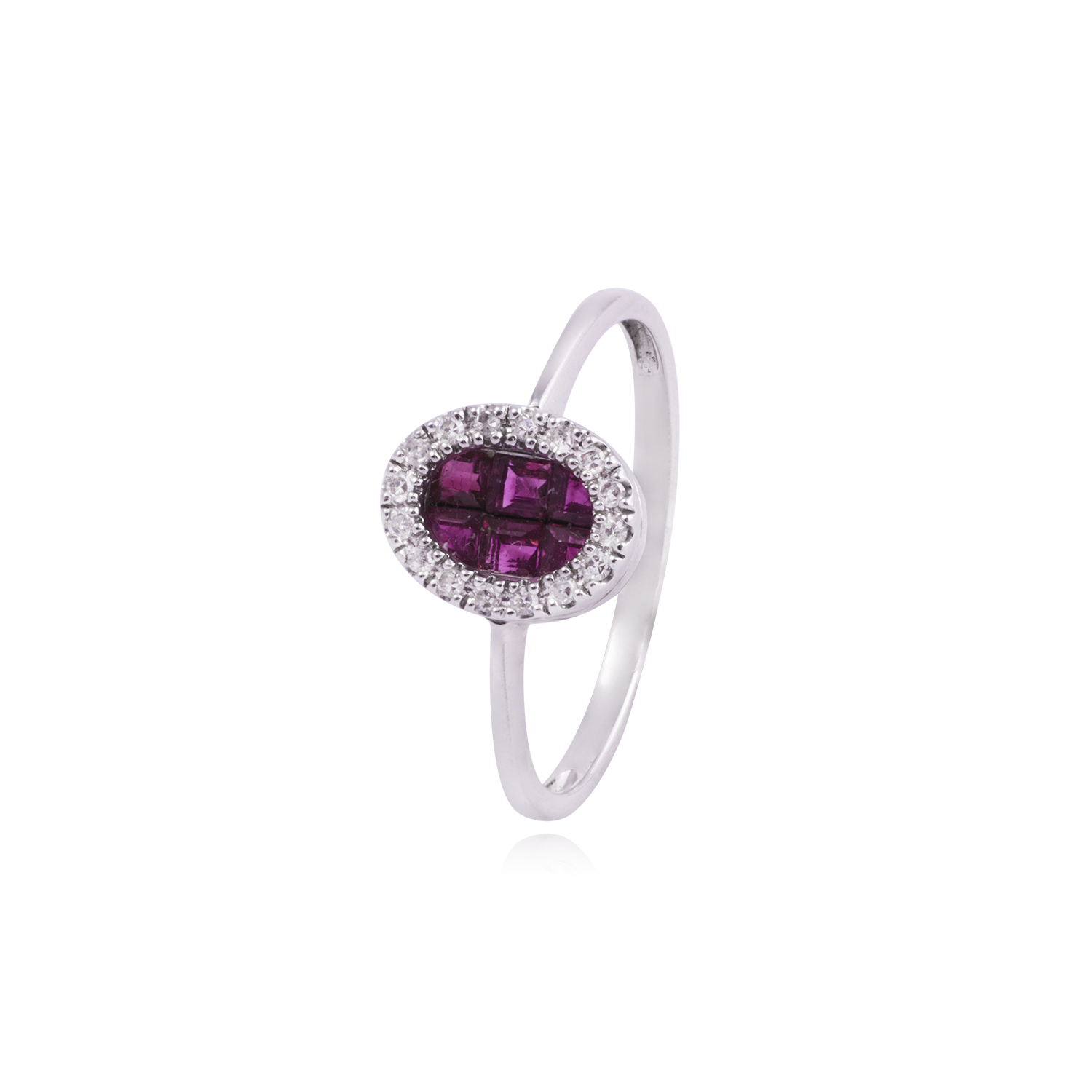 Anillo de Oro Blanco 18kt con Diamantes de 8Pts 60Pts Rubí 1