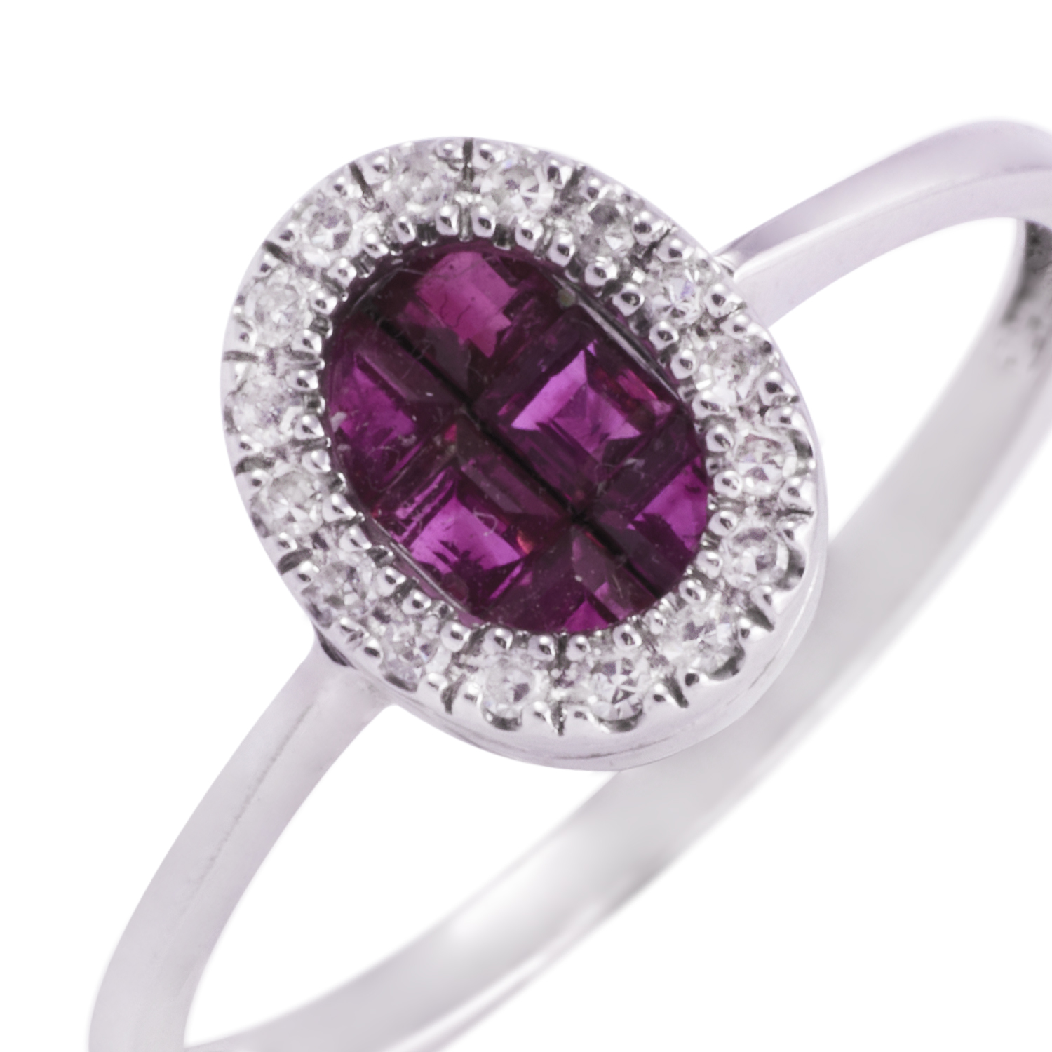 Anillo de Oro Blanco 18kt con Diamantes de 8Pts 60Pts Rubí 2