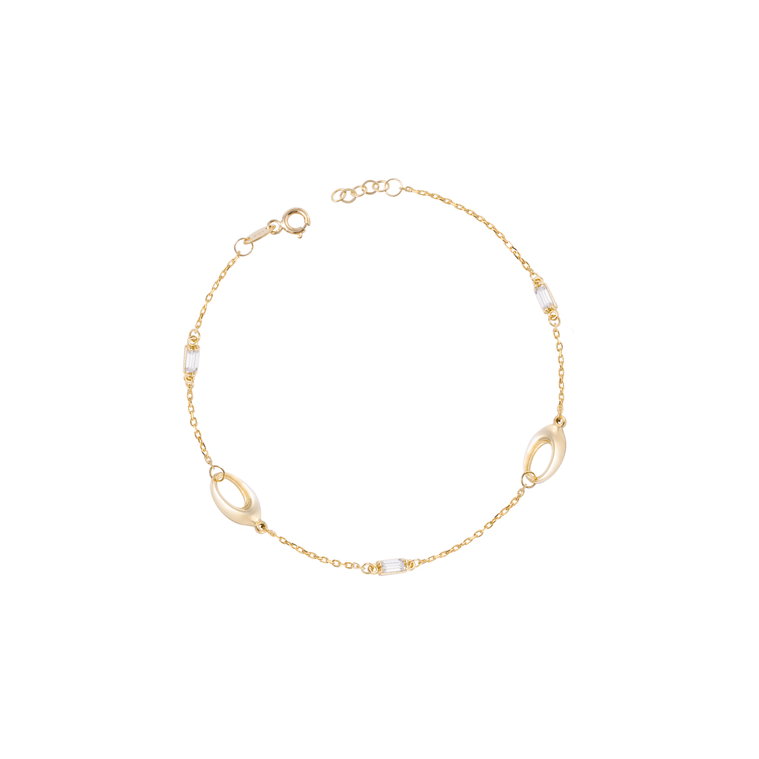 Pulsera de Oro 18kt Eslabones Ovalados y Circonitas - Baguette 1