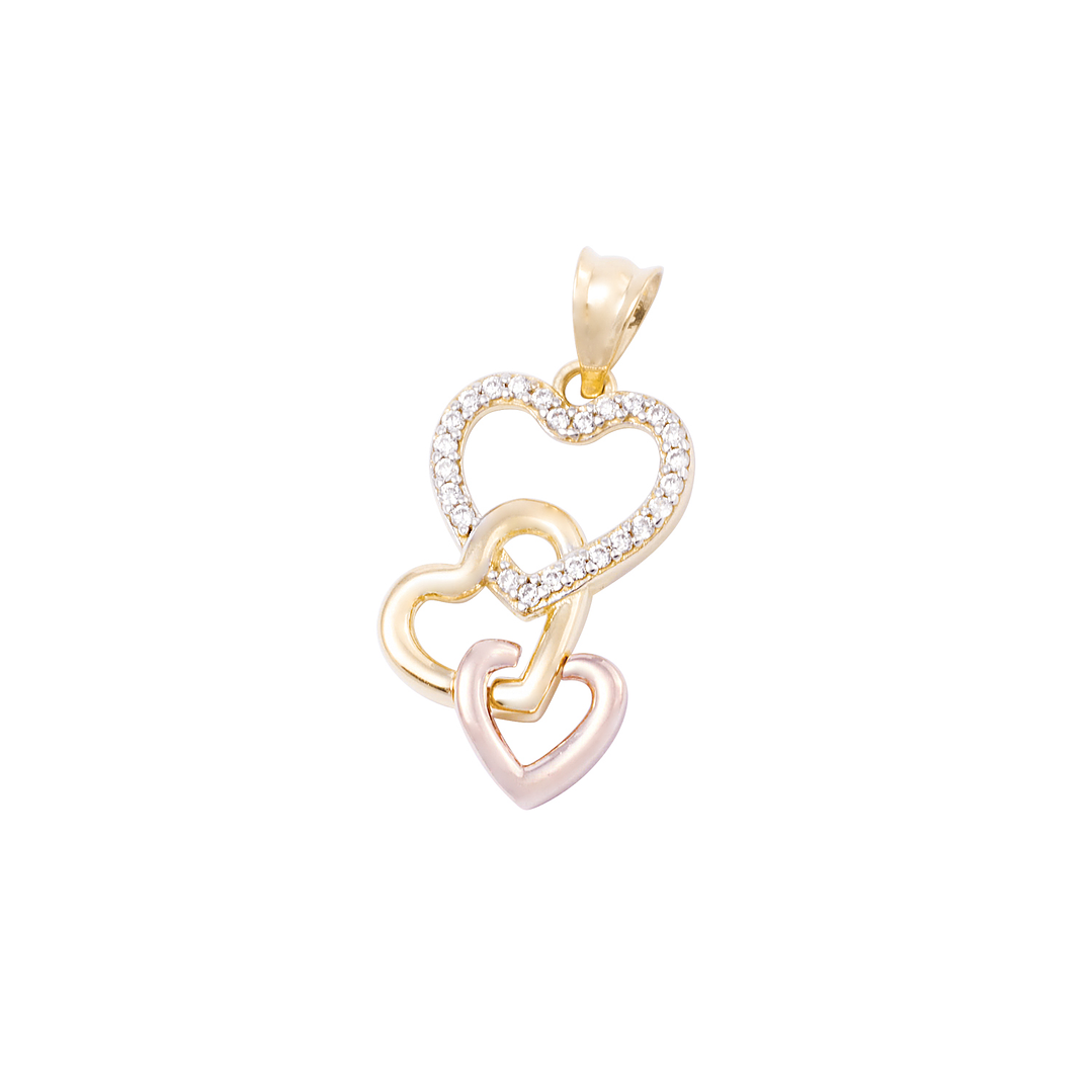 Colgante Oro Tricolor 18kt Corazones y Circonitas 1