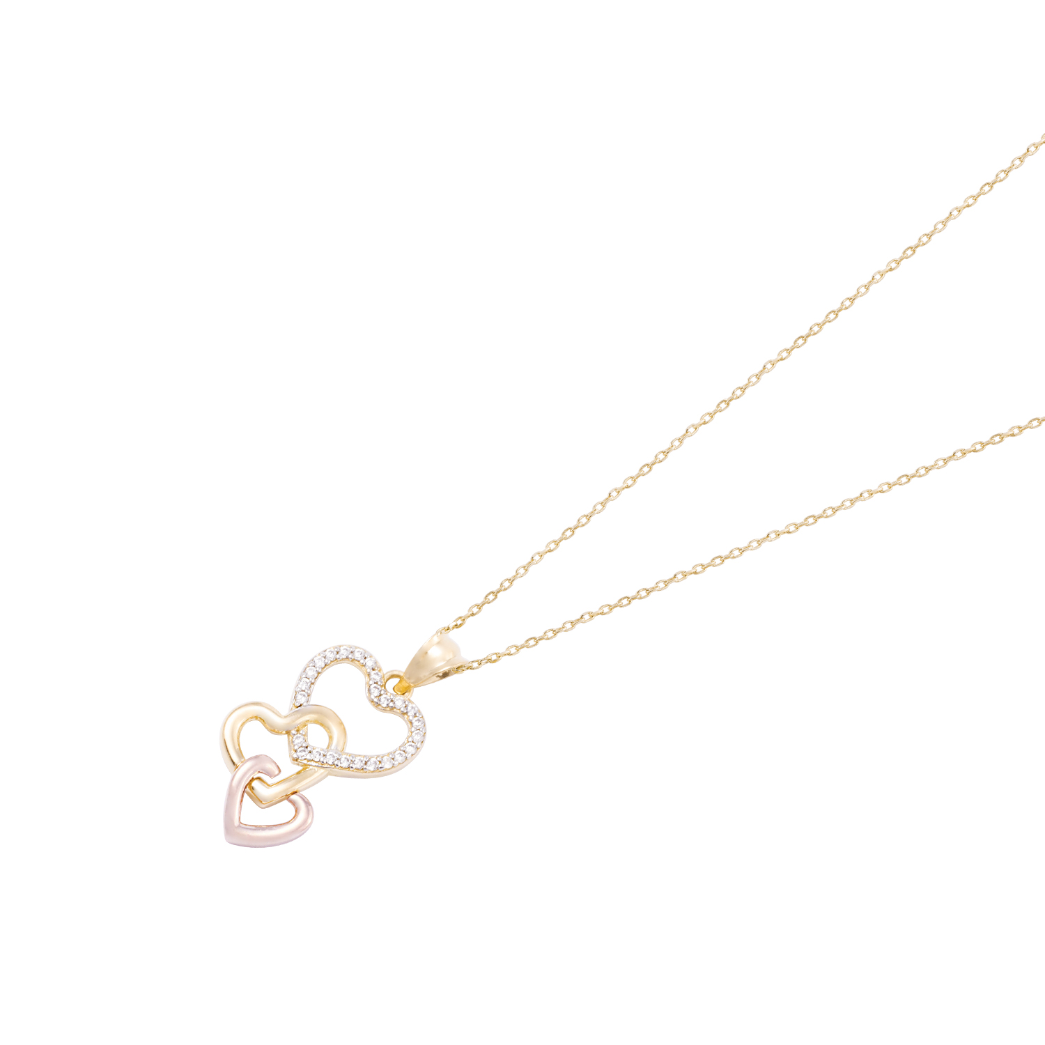 Colgante Oro Tricolor 18kt Corazones y Circonitas 2
