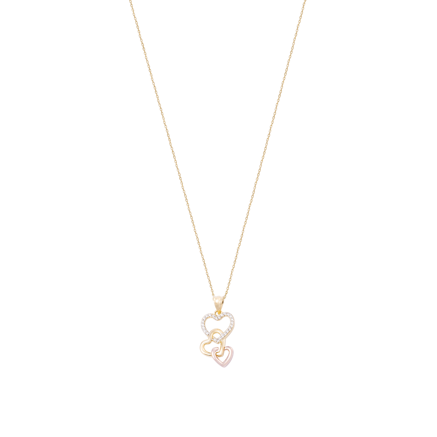 Colgante Oro Tricolor 18kt Corazones y Circonitas 3