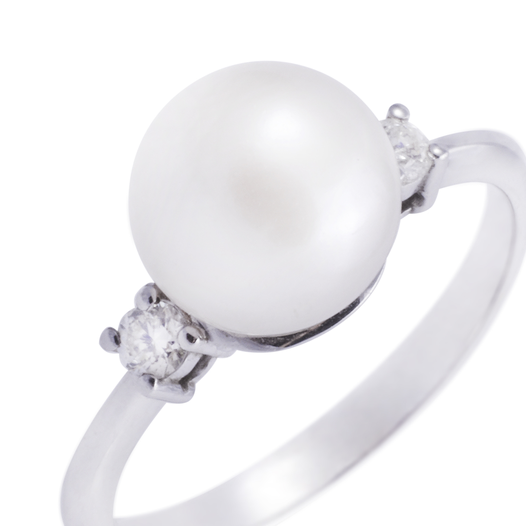 Anillo Oro Blanco 18kt Diamantes 10 Pts Perla 8mm 2