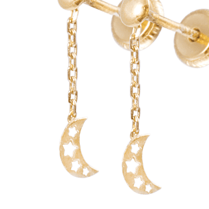 Aros Oro Amarillo 18kt Lunas Colgantes y Estrellas