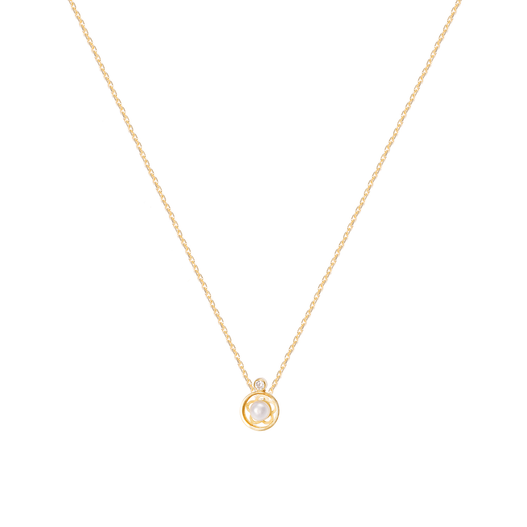 Colgante Oro Amarillo 18kt Perla Cultivada 4 mm Diseño Flor 3