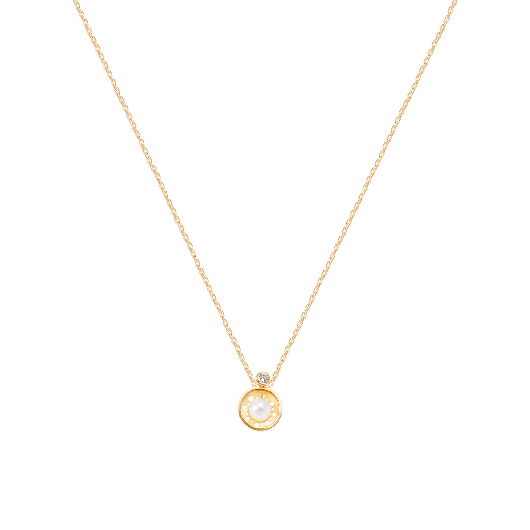 Colgante Oro Amarillo 18kt Perla Circonita y Diseño 3