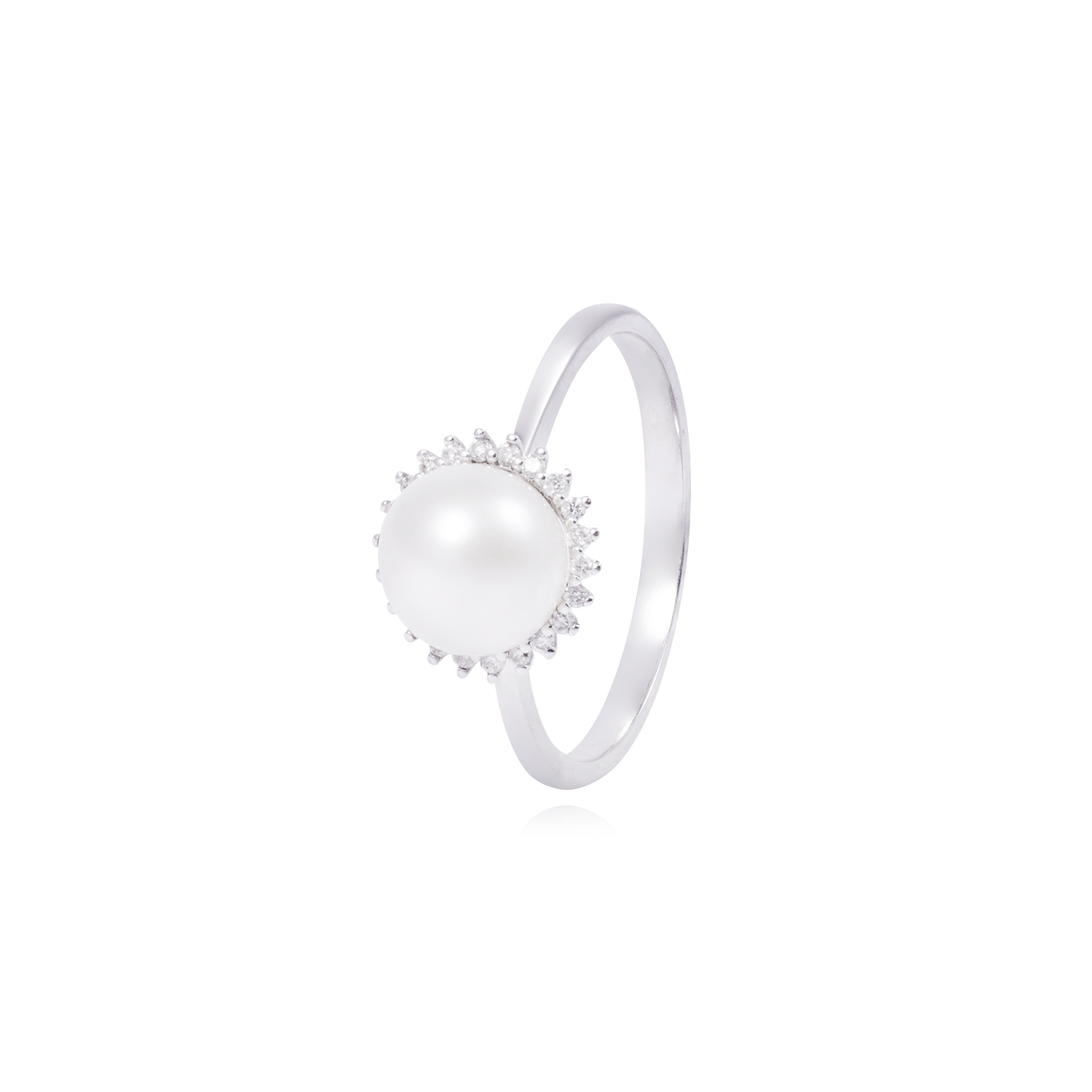 Anillo Oro Blanco 18kt Perla 6 - 8 mm Diamantes 10 Pts 1