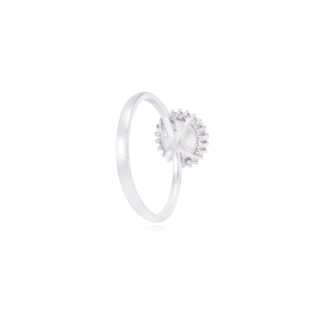 Anillo Oro Blanco 18kt Perla 6 - 8 mm Diamantes 10 Pts 3