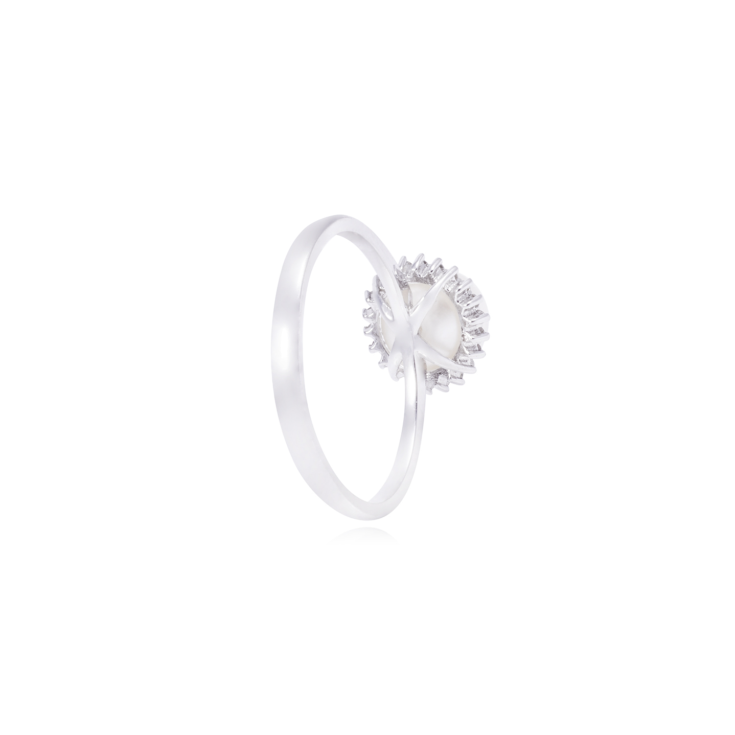 Anillo Oro Blanco 18kt Perla 6 - 8 mm Diamantes 10 Pts 3