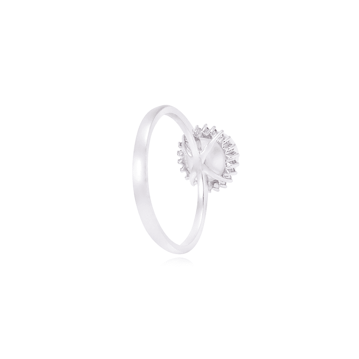 Anillo Oro Blanco 18kt Perla 6 - 8 mm Diamantes 10 Pts 3