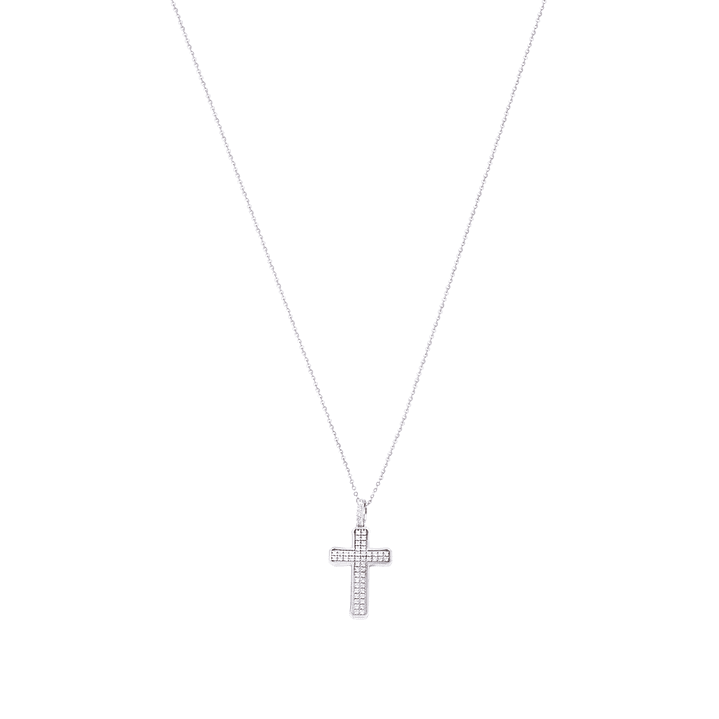 Collar Oro Blanco 18kt Cruz Doble Riel Diamantes 12 Pts 3