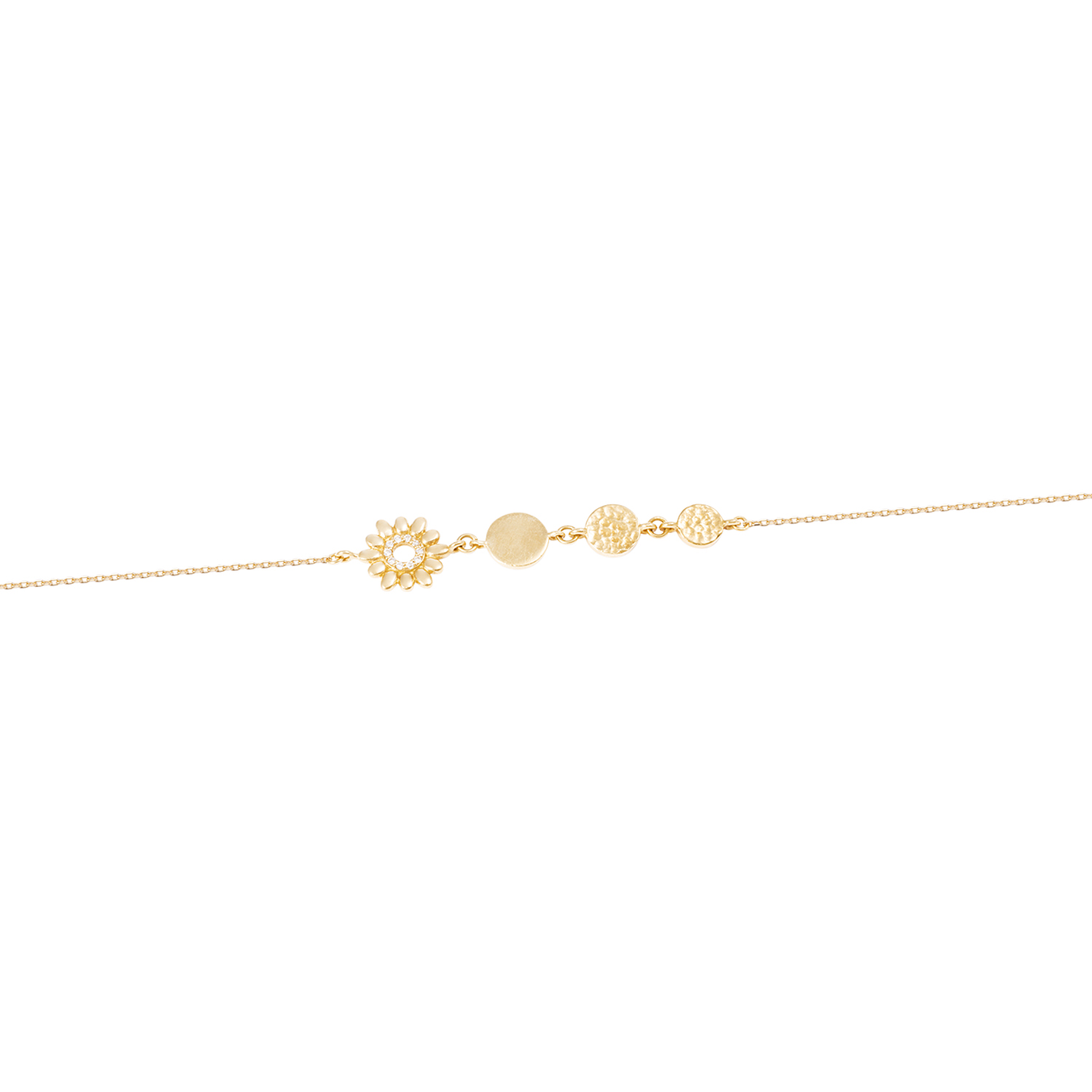 Pulsera de Oro Amarillo 18kt Círculos y Flor Diamantes 3 Pts 1