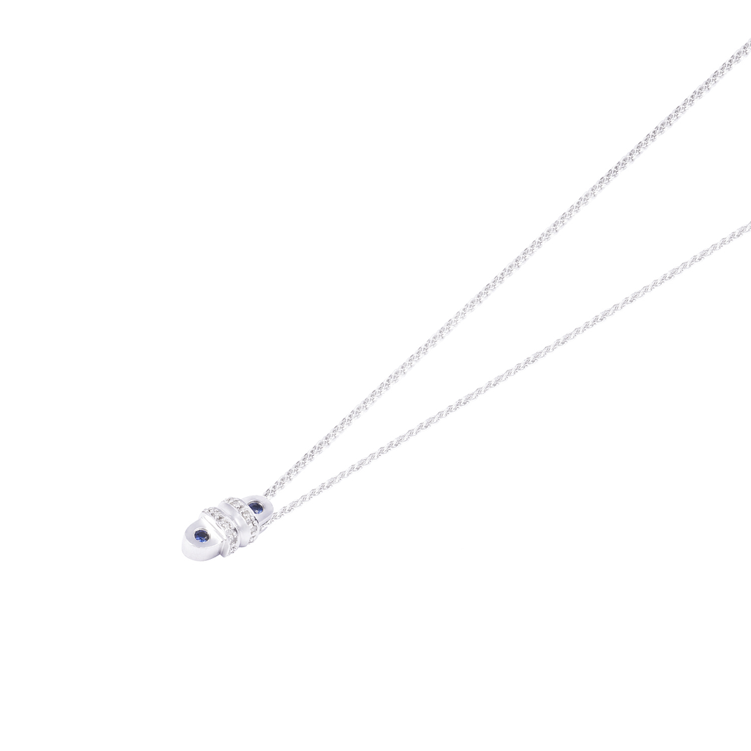 Colgante Oro Blanco 18kt  Diamante 9pts y Zafiro 6pts 2