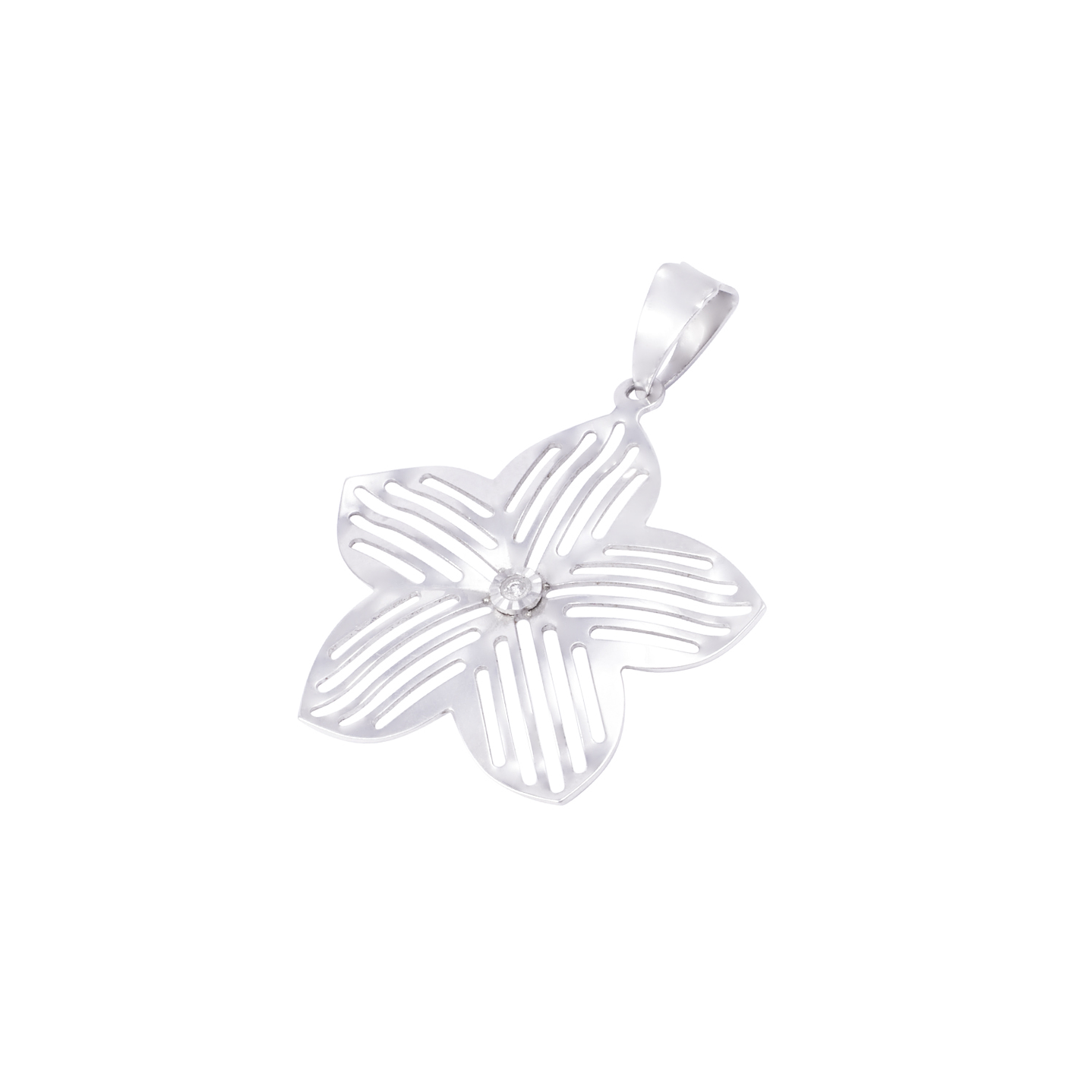 Colgante Oro Blanco 18kt Flor Diamante 1x0,5 Pts 1