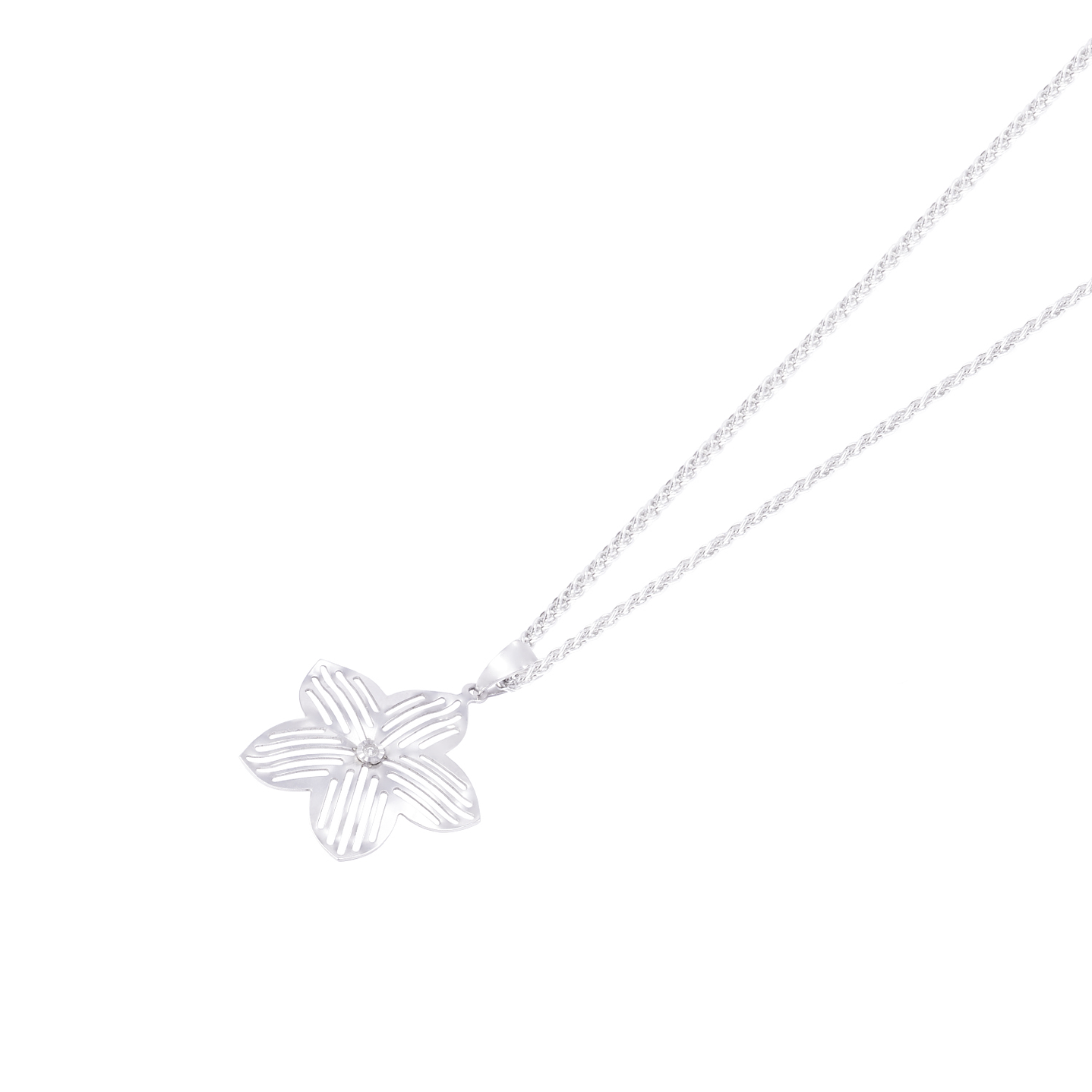 Colgante Oro Blanco 18kt Flor Diamante 1x0,5 Pts 2