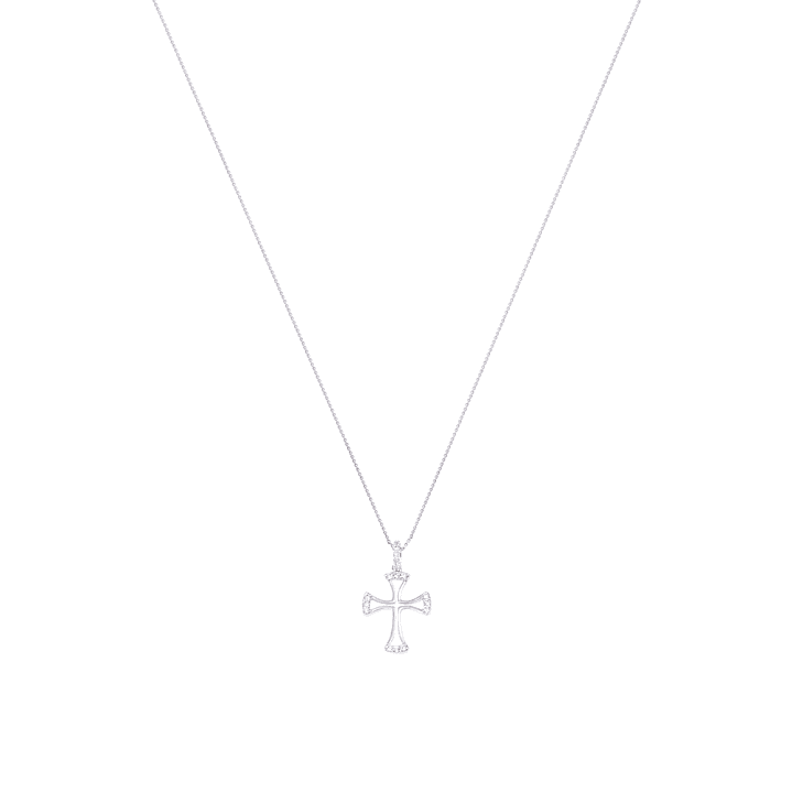 Collar Oro Blanco 18kt Cruz Sagrada Diamantes 9 Pts 3