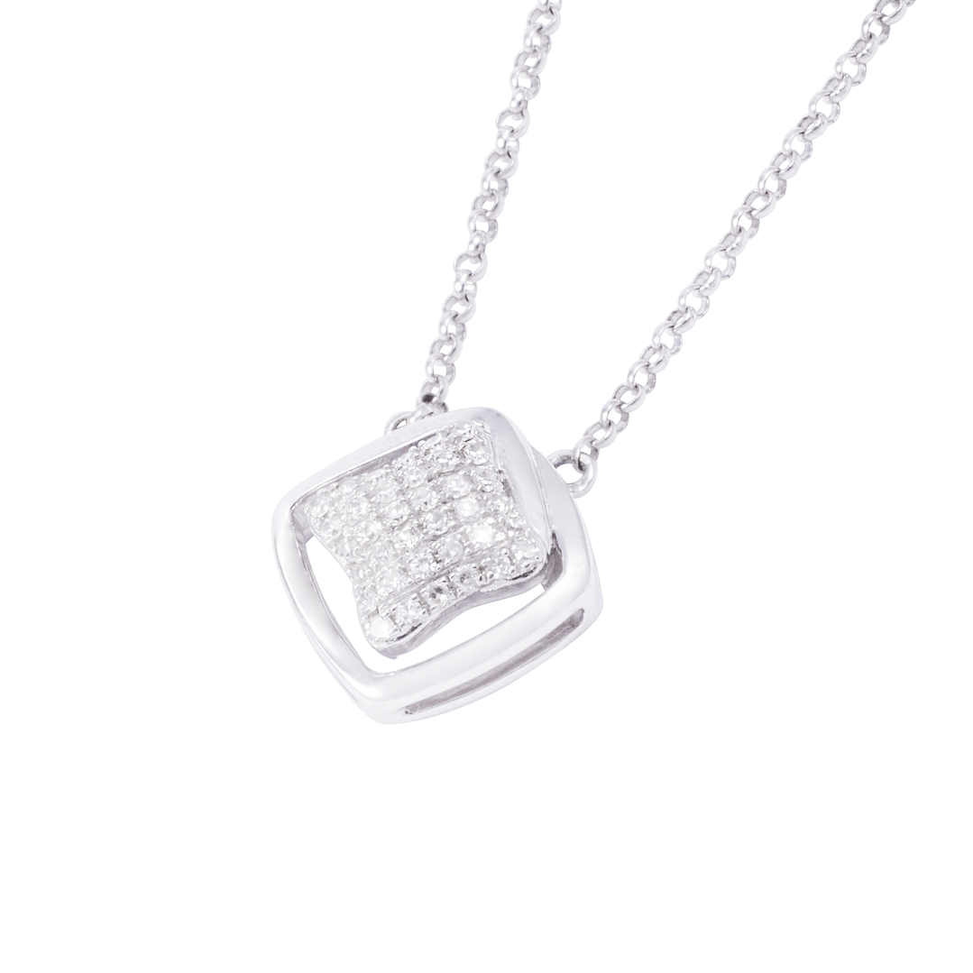 Collar Oro Blanco 18kt Cuadrado y Diamantes 12 Pts 2