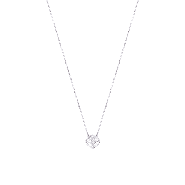 Collar Oro Blanco 18kt Cuadrado y Diamantes 12 Pts 3