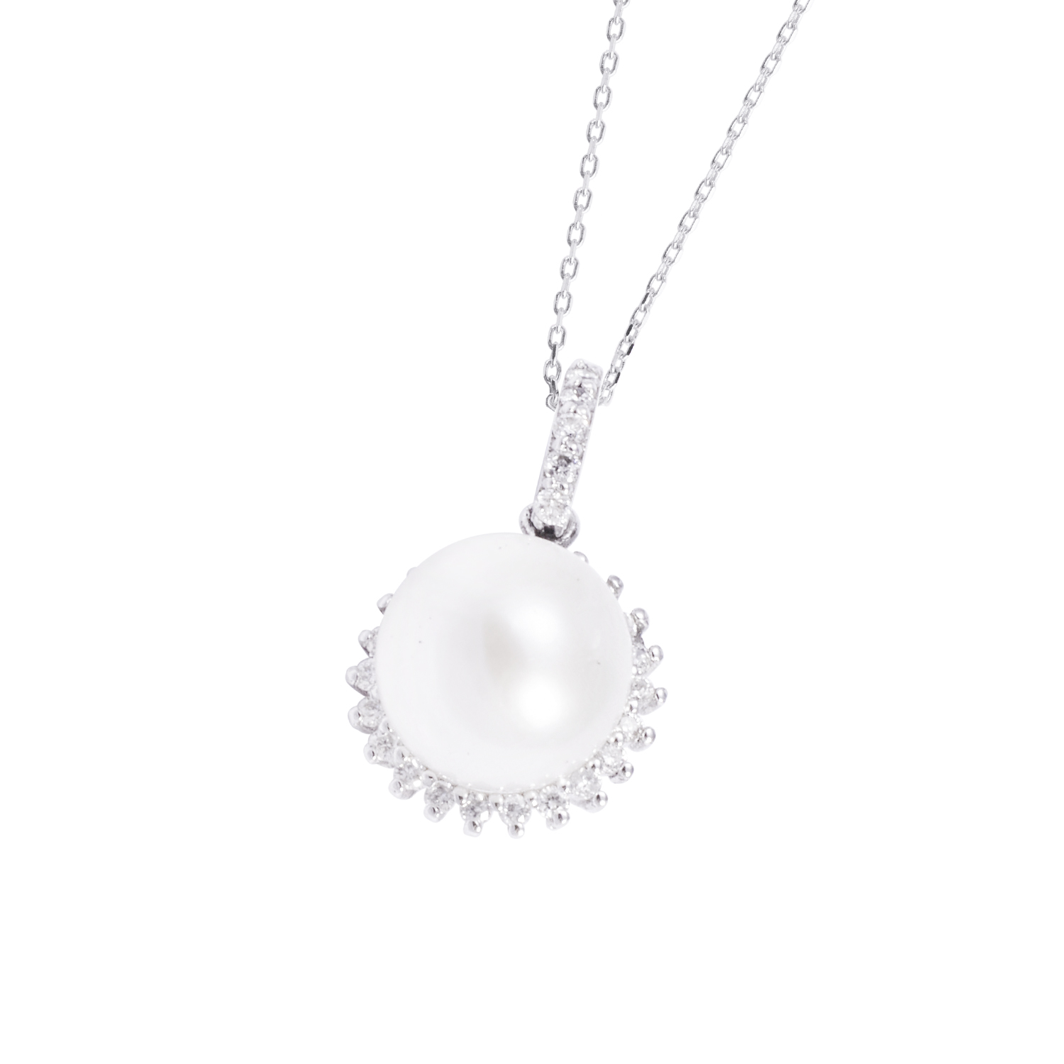 Collar Oro Blanco 18kt Perla 5-6 mm y Diamantes 14 Pts 2